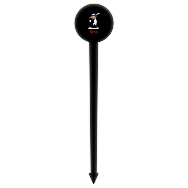 Baseball Black Plastic 6" Food Pick - Round - Single Pick