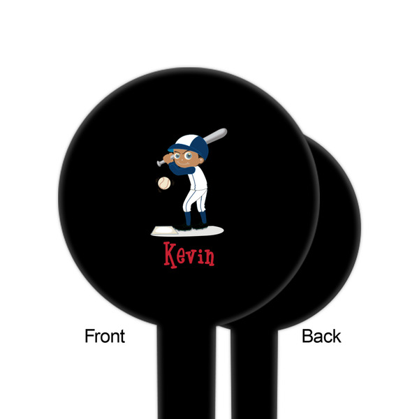 Baseball Black Plastic 6" Food Pick - Round - Single Sided - Front & Back