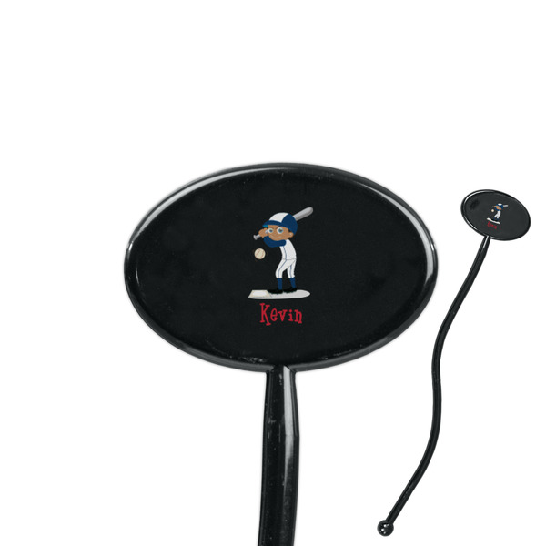Custom Baseball 7" Oval Plastic Stir Sticks - Black - Double Sided (Personalized)