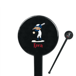 Baseball 7" Round Plastic Stir Sticks - Black - Single Sided (Personalized)
