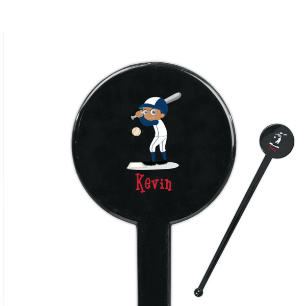 Custom Baseball 7" Round Plastic Stir Sticks - Black - Double Sided (Personalized)