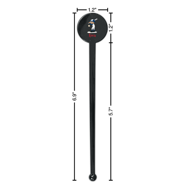 Baseball Black Plastic 7" Stir Stick - Round - Dimensions