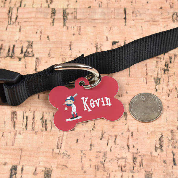 Baseball Bone Shaped Dog ID Tag - Large - In Context
