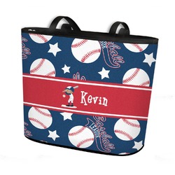 Baseball Bucket Tote w/ Genuine Leather Trim - Large w/ Front & Back Design (Personalized)