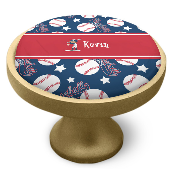 Baseball Cabinet Knob - Gold - Side