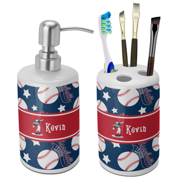 Custom Baseball Ceramic Bathroom Accessories Set (Personalized)