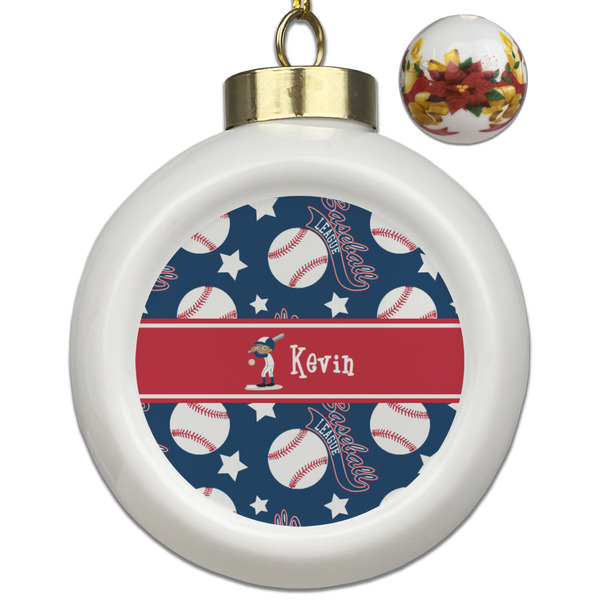 Custom Baseball Ceramic Ball Ornaments - Poinsettia Garland (Personalized)