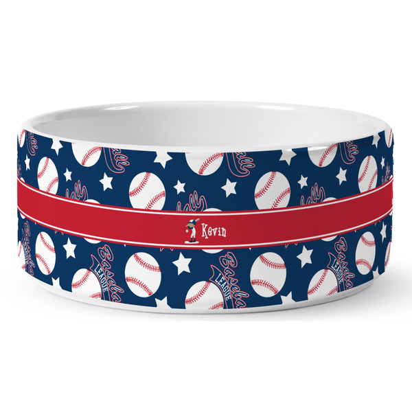 Baseball Ceramic Dog Bowl - Medium - Front