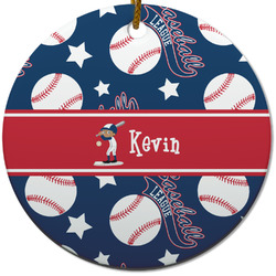 Baseball Round Ceramic Ornament w/ Name or Text