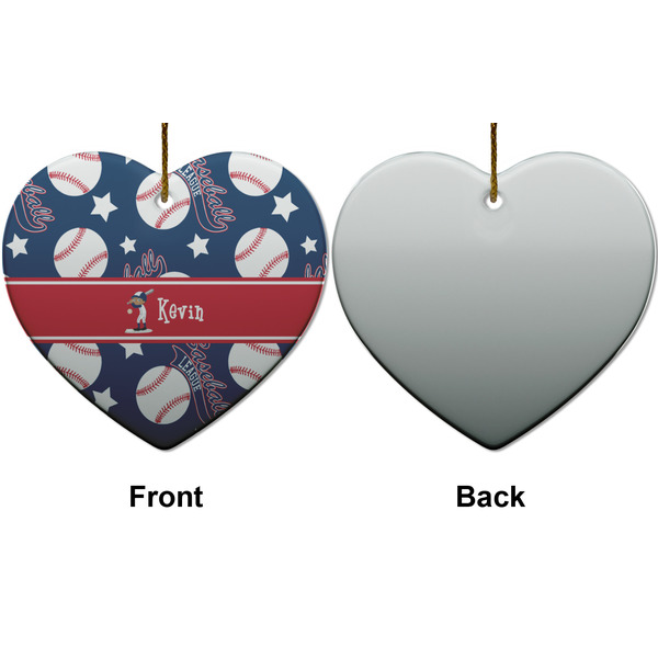 Baseball Ceramic Flat Ornament - Heart Front & Back (APPROVAL)