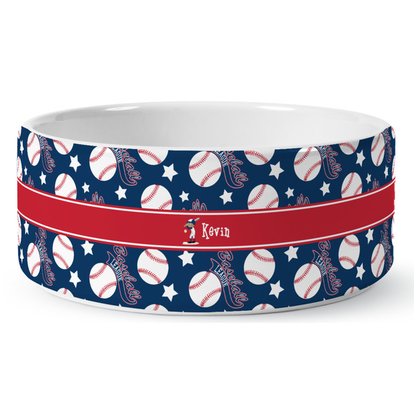 Custom Baseball Ceramic Dog Bowl - Large (Personalized)