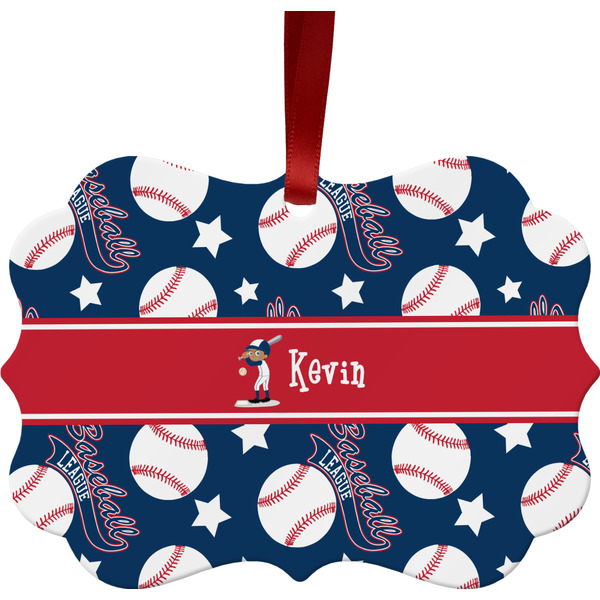 Custom Baseball Metal Frame Ornament - Double Sided w/ Name or Text