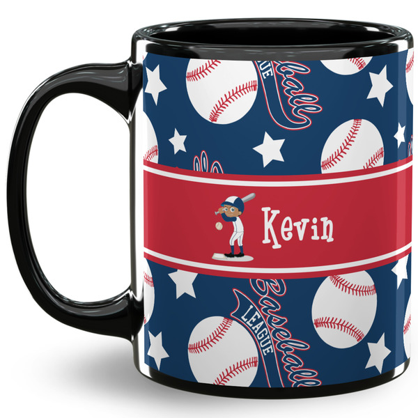 Custom Baseball 11 Oz Coffee Mug - Black (Personalized)