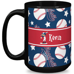Baseball 15 Oz Coffee Mug - Black (Personalized)