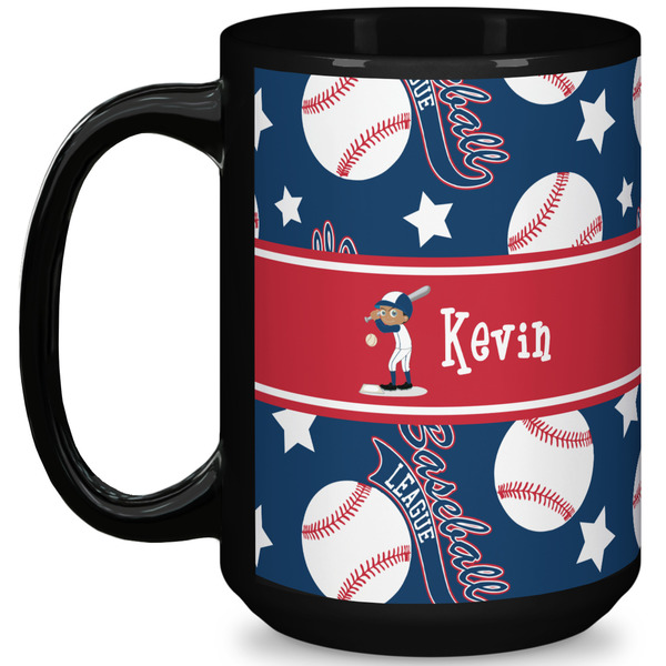 Custom Baseball 15 Oz Coffee Mug - Black (Personalized)