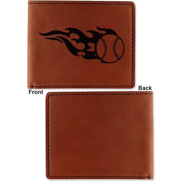Baseball Cognac Leatherette Bifold Wallets - Front and Back Single Sided - Apvl