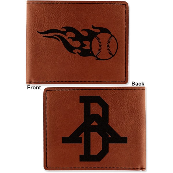 Baseball Cognac Leatherette Bifold Wallets - Front and Back