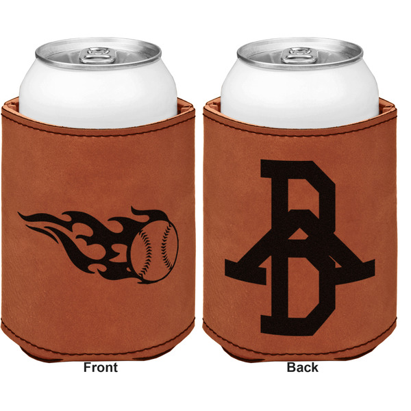 Baseball Cognac Leatherette Can Sleeve - Double Sided Front and Back