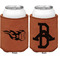 Baseball Cognac Leatherette Can Sleeve - Double Sided Front and Back