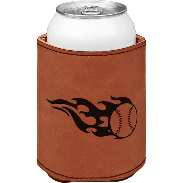 Baseball Cognac Leatherette Can Sleeve - Single Front