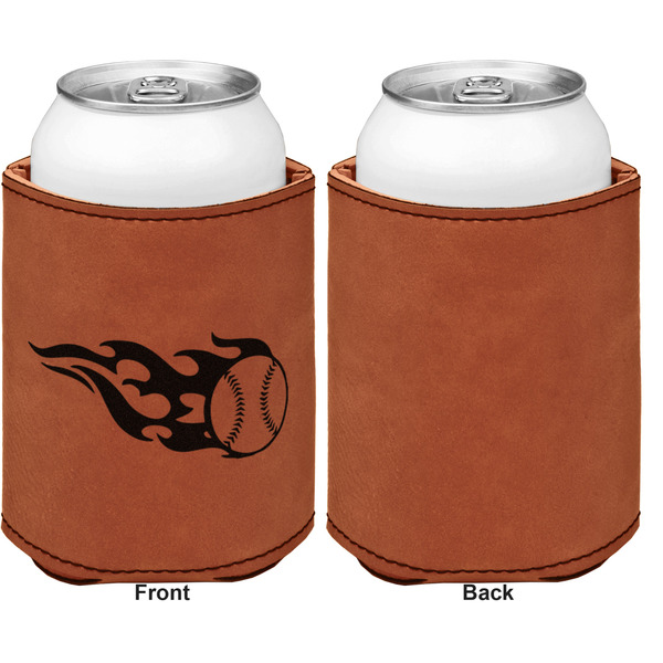 Baseball Cognac Leatherette Can Sleeve - Single Sided Front and Back