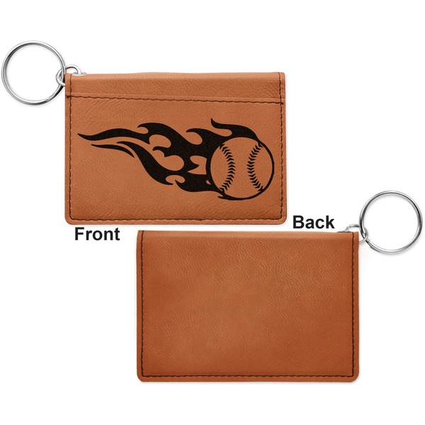Baseball Cognac Leatherette Keychain ID Holders - Front Apvl