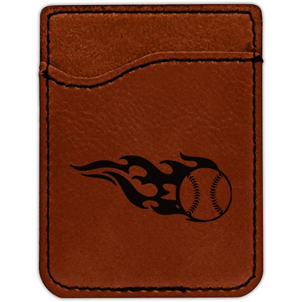 Baseball Cognac Leatherette Phone Wallet close up