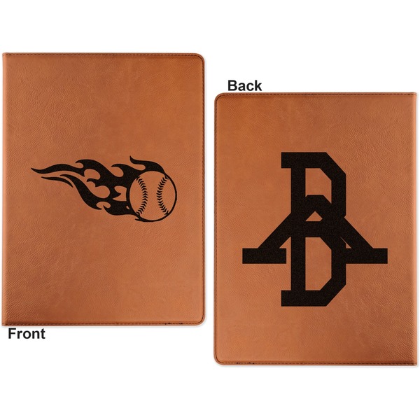 Baseball Cognac Leatherette Portfolios with Notepad - Large - Double Sided - Apvl