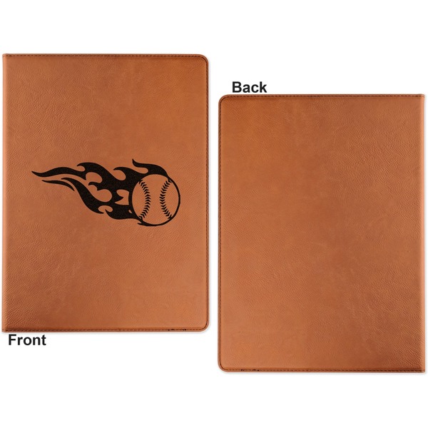 Baseball Cognac Leatherette Portfolios with Notepad - Large - Single Sided - Apvl