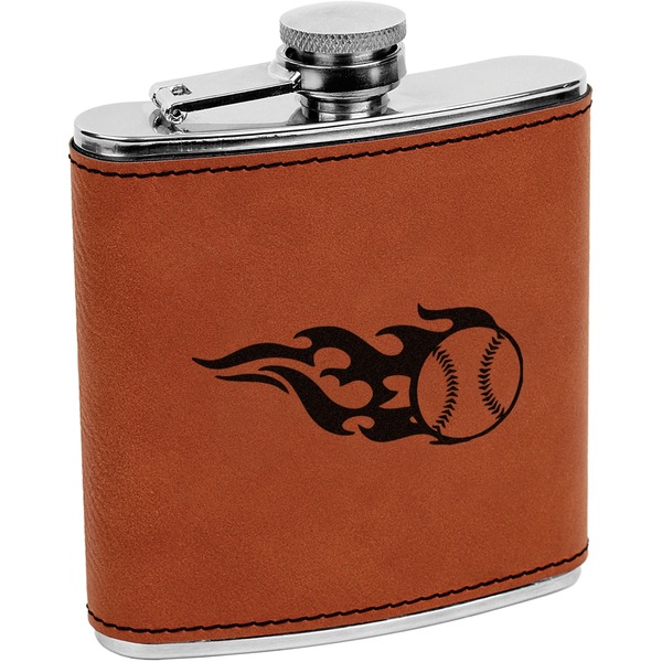 Custom Baseball Leatherette Wrapped Stainless Steel Flask