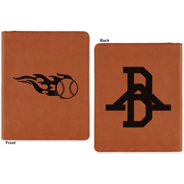 Baseball Cognac Leatherette Zipper Portfolios with Notepad - Double Sided - Apvl
