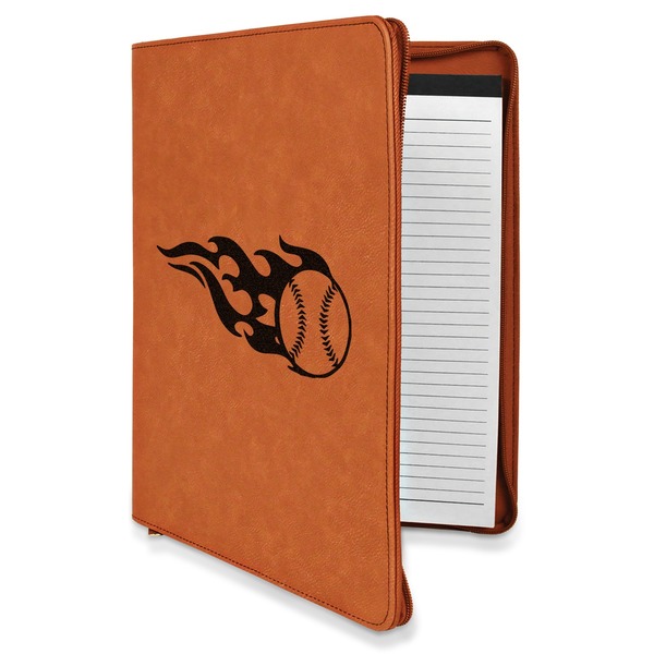 Custom Baseball Leatherette Zipper Portfolio with Notepad - Single Sided