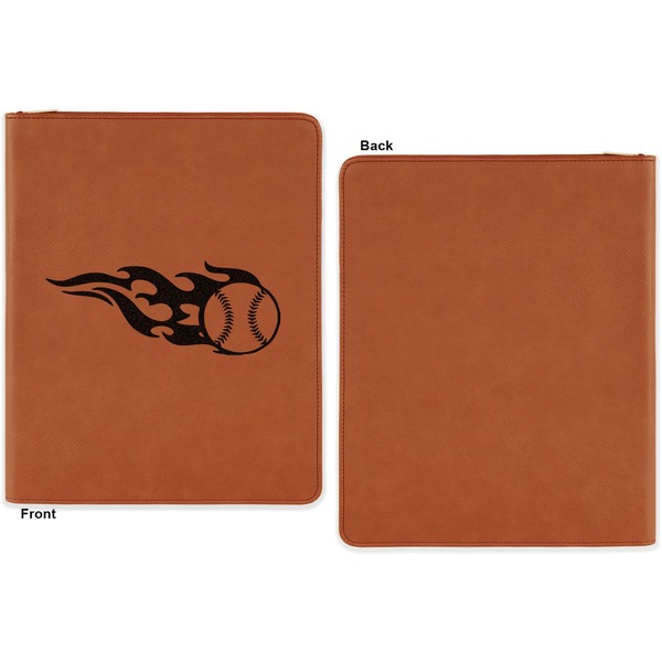 Baseball Cognac Leatherette Zipper Portfolios with Notepad - Single Sided - Apvl