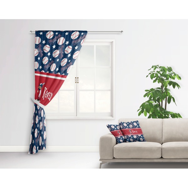 Baseball Curtain With Window and Rod - in Room Matching Pillow