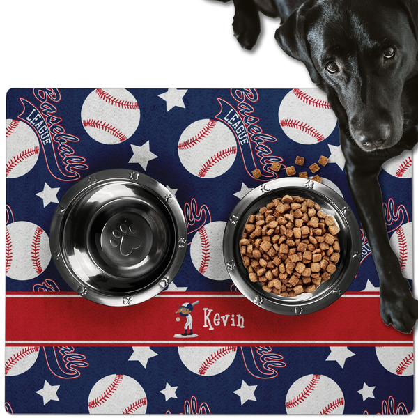 Custom Baseball Dog Food Mat - Large w/ Name or Text