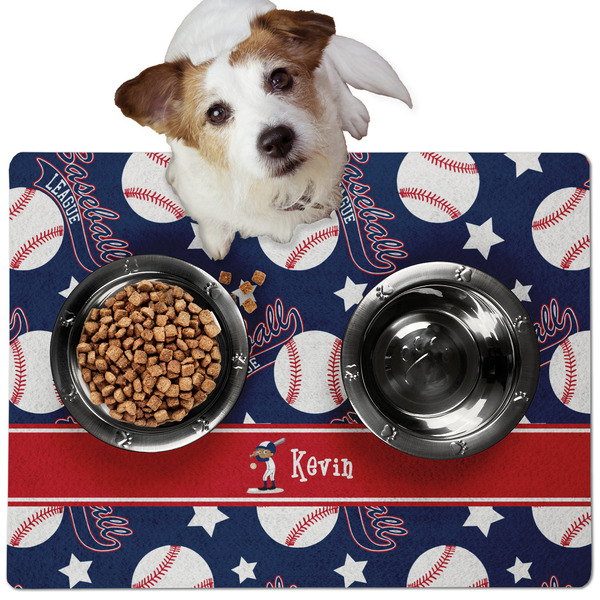 Custom Baseball Dog Food Mat - Medium w/ Name or Text