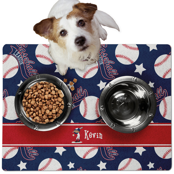 Baseball Dog Food Mat - Medium LIFESTYLE