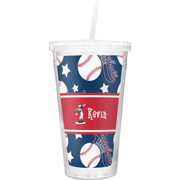 Custom Baseball Double Wall Tumbler with Straw (Personalized)