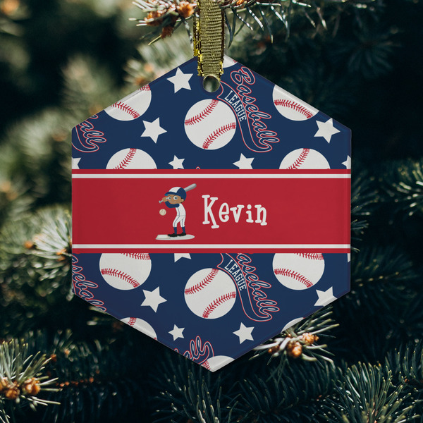 Baseball Frosted Glass Ornament - Hexagon (Lifestyle)