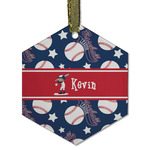Baseball Flat Glass Ornament - Hexagon w/ Name or Text