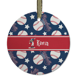 Baseball Flat Glass Ornament - Round w/ Name or Text