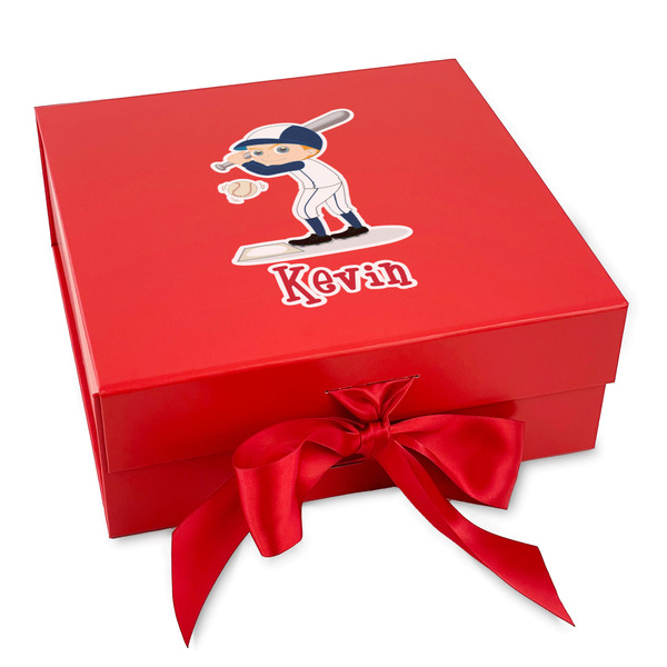 Custom Baseball Gift Box with Magnetic Lid - Red (Personalized)