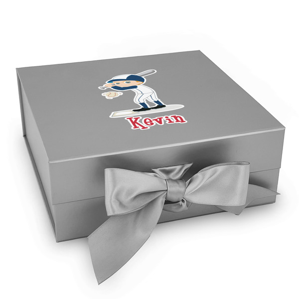 Custom Baseball Gift Box with Magnetic Lid - Silver (Personalized)