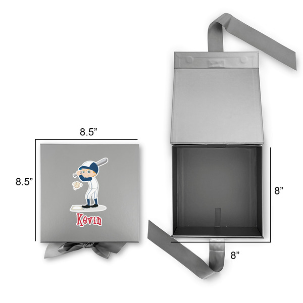 Baseball Gift Boxes with Magnetic Lid - Silver - Open & Closed