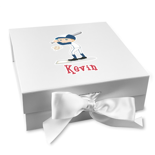 Custom Baseball Gift Box with Magnetic Lid - White (Personalized)