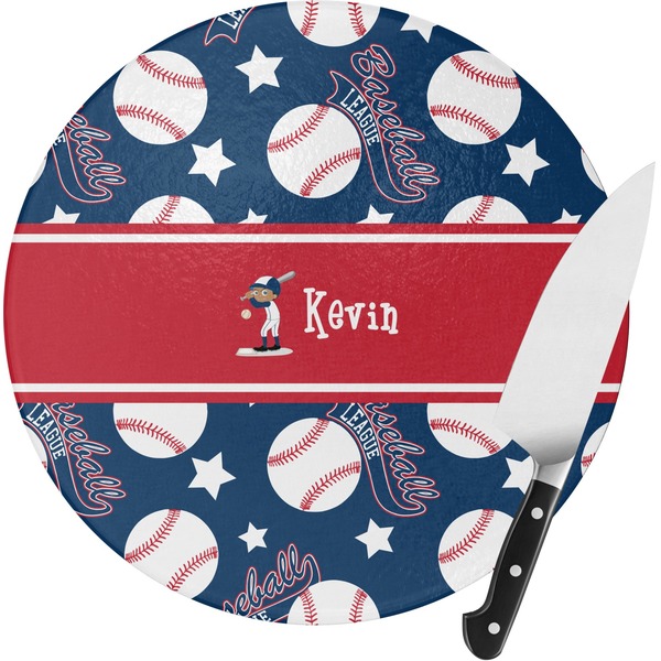 Custom Baseball Round Glass Cutting Board - Medium (Personalized)