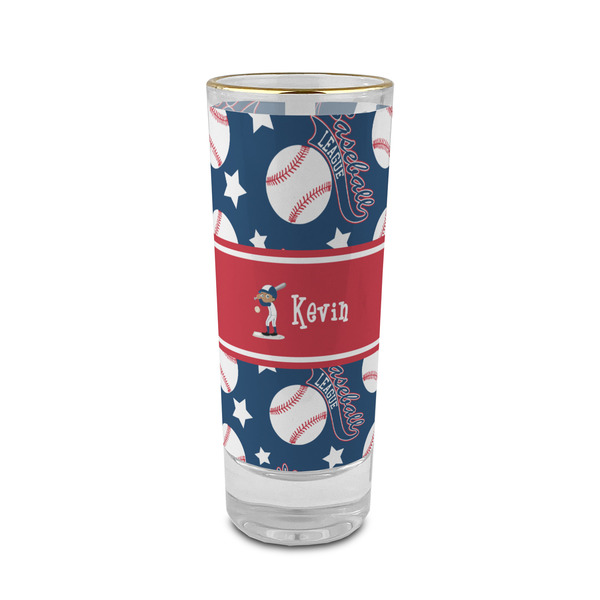 Custom Baseball 2 oz Shot Glass -  Glass with Gold Rim - Set of 4 (Personalized)