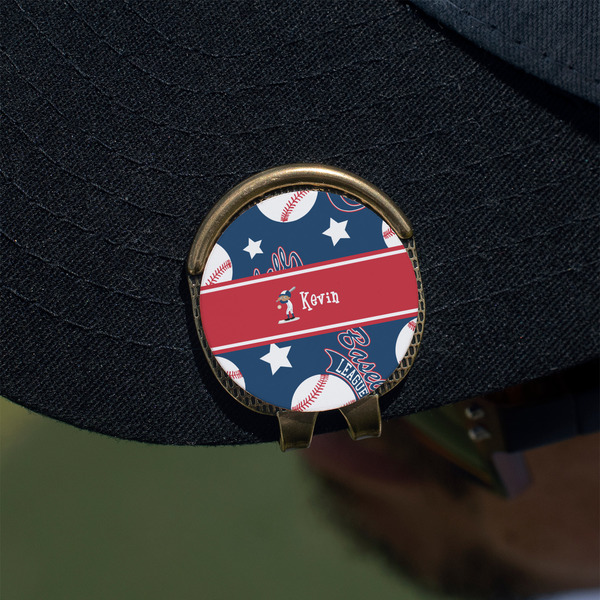 Baseball Golf Ball Marker Hat Clip - Gold - On Hat