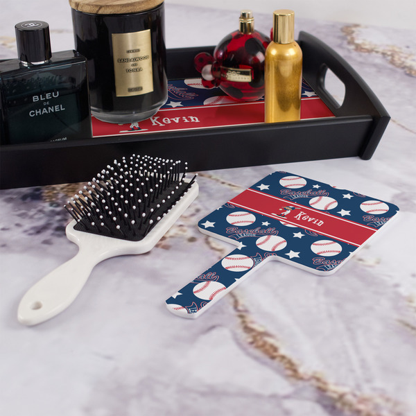 Baseball Hand Mirror - With Hair Brush