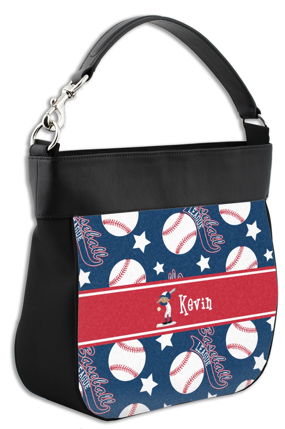 Baseball Hobo Purse w/ Genuine Leather Trim w/ Name or Text YouCustomizeIt